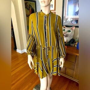 Karlie dress/long top brown mustard color with black and white stripes. Size S